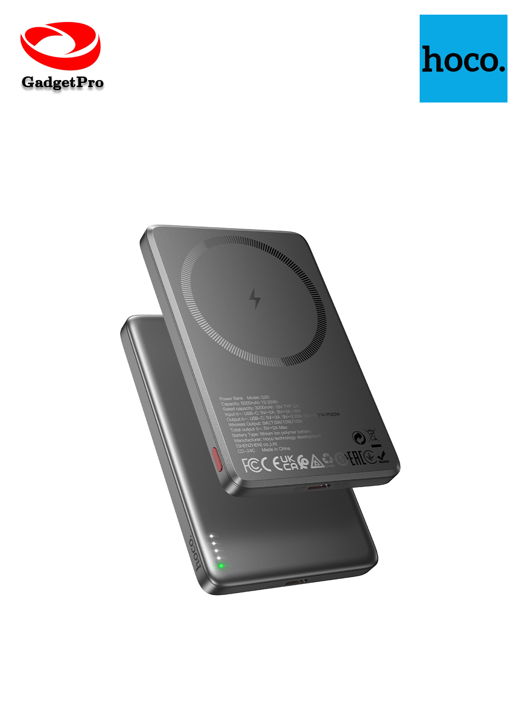 Беспроводной Power Bank Hoco Q26 Black - портативное зарядное устройство, ёмкость и стильный дизайн.