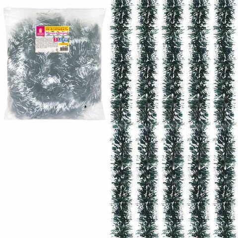 Мишура комплект 4 штуки диаметр 50 мм длина 2 м зеленая с белыми кончиками 592215