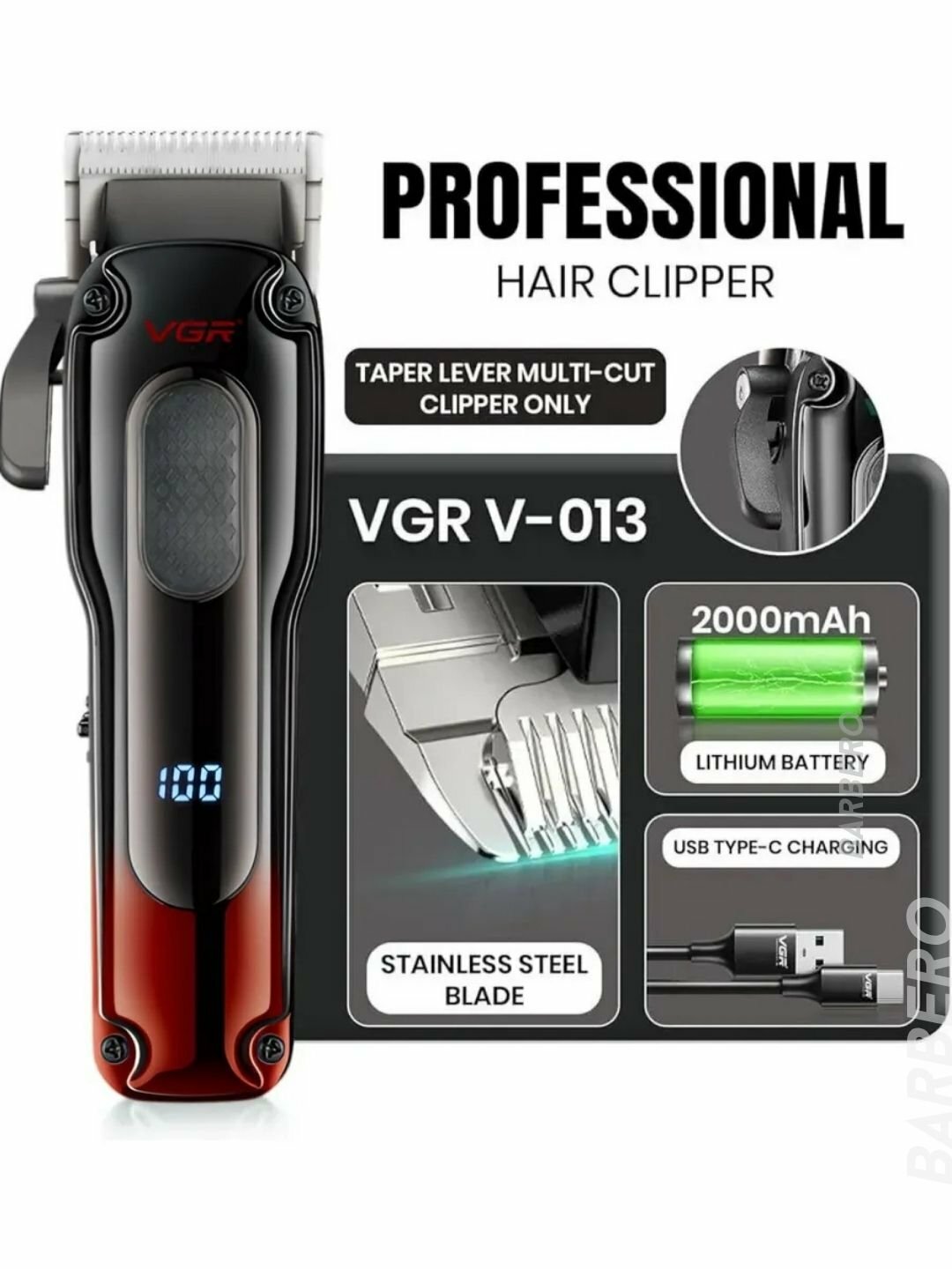 Триммер для стрижки VGR V-013, для волос, быстрая зарядка, серый — фото 1