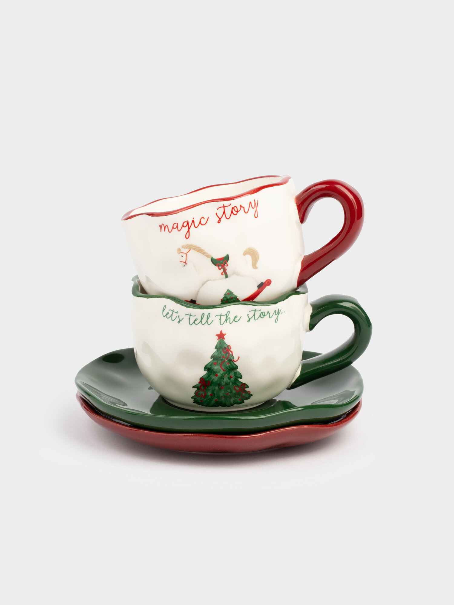 Пара чайная, 2 перс, 4 пр, 240 мл, керамика, Елка с бантами/Лошадка, Сhristmas green