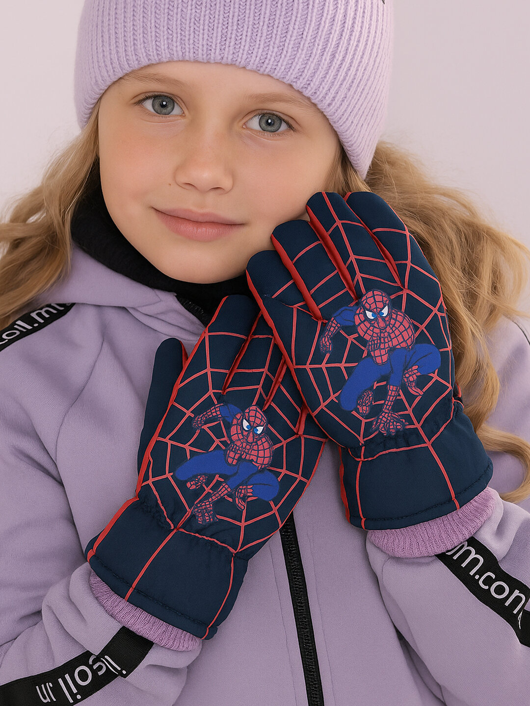 Перчатки  spiderman для взрослых и детей, размер 3, индиго