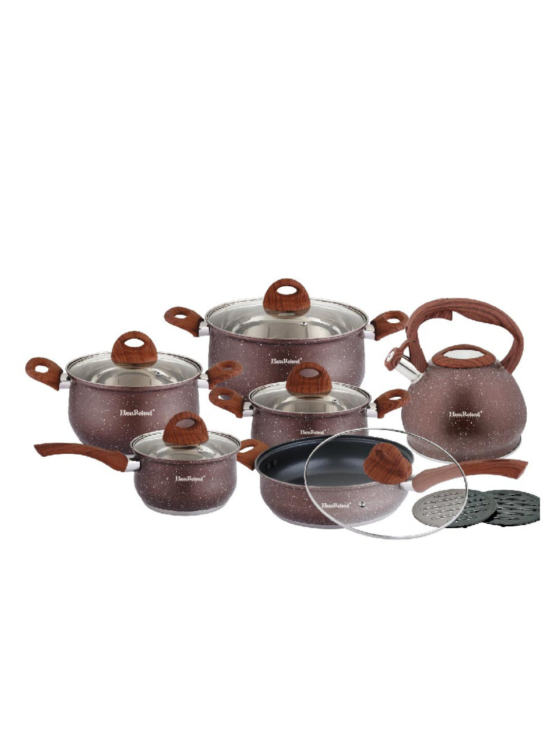 Набор кухонной посуды Haus Roland из нержавеющей стали, 8 предметов - Коричневый