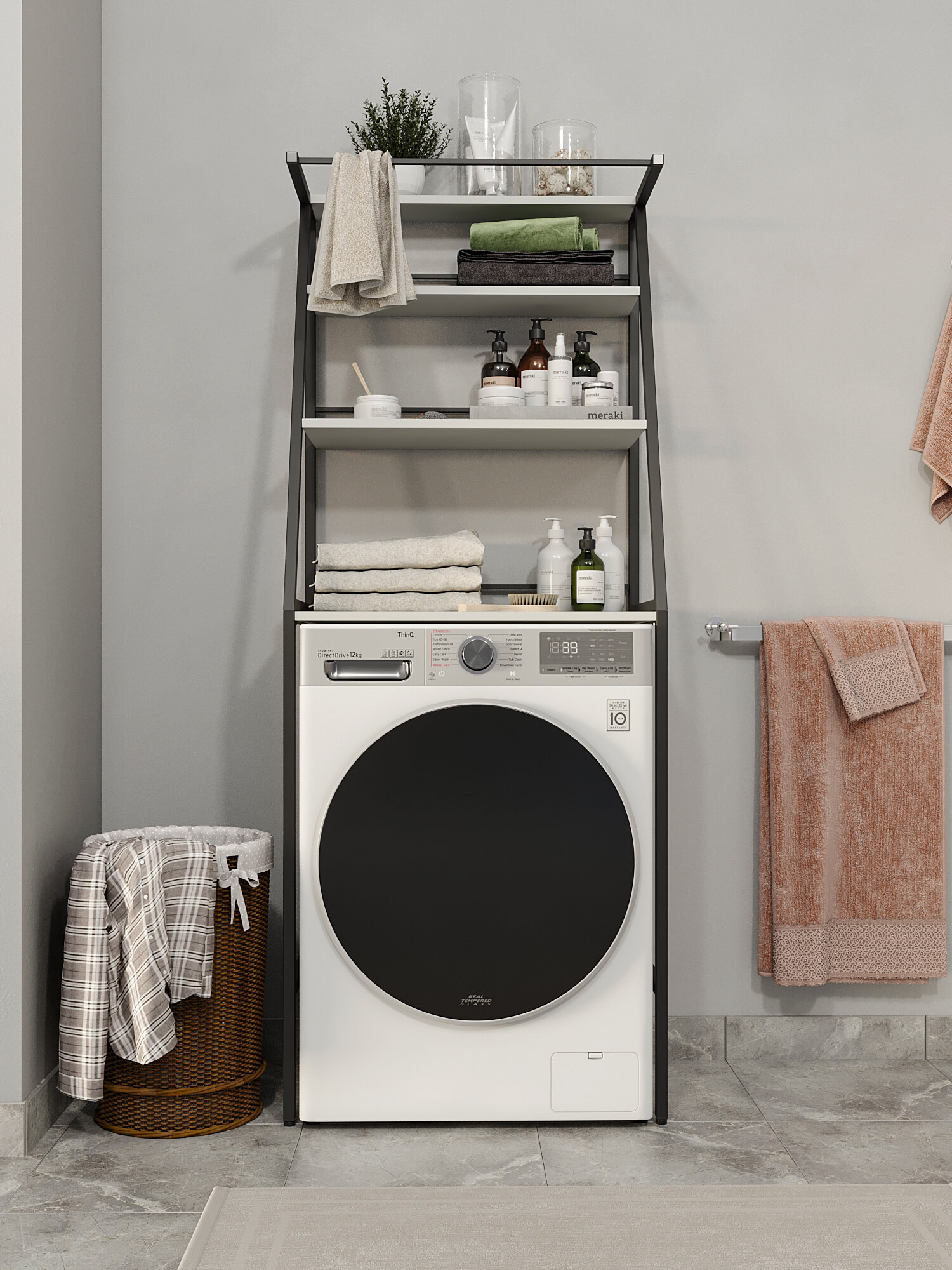 Стойка над стиральной машиной, узкая, функциональная, черный/белый