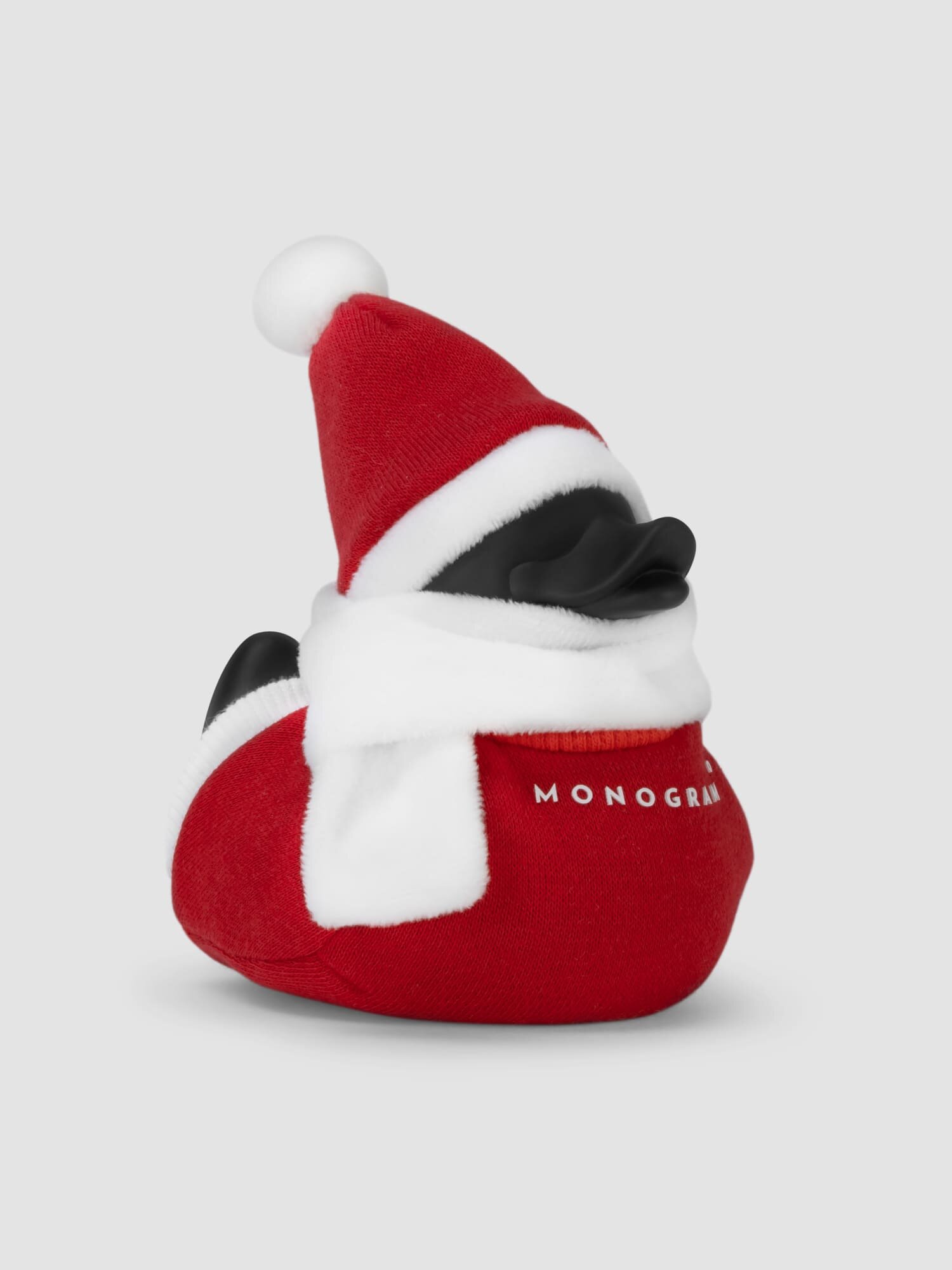 Резиновая уточка Monogram Санта 1044  черная уточка  красная шубка