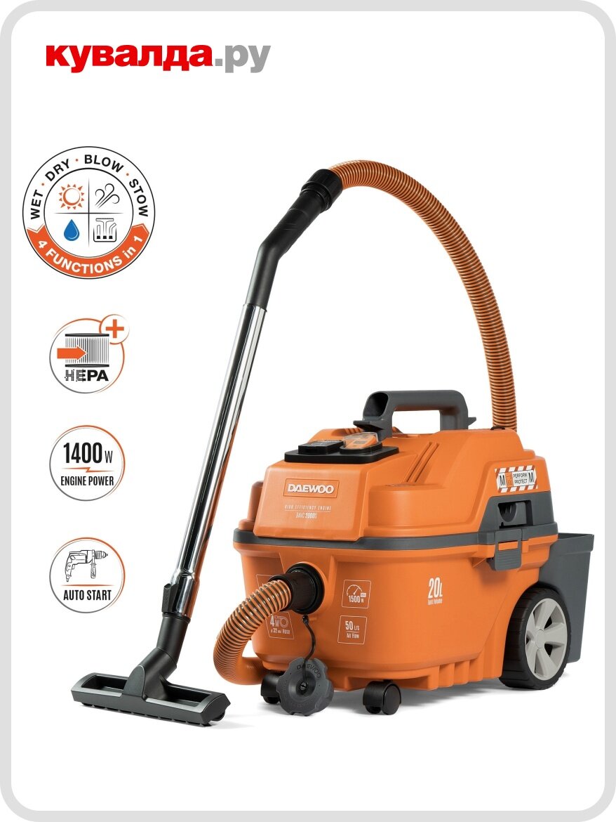 Пылесос для строительных работ DAEWOO DAVC 2000S c розеткой