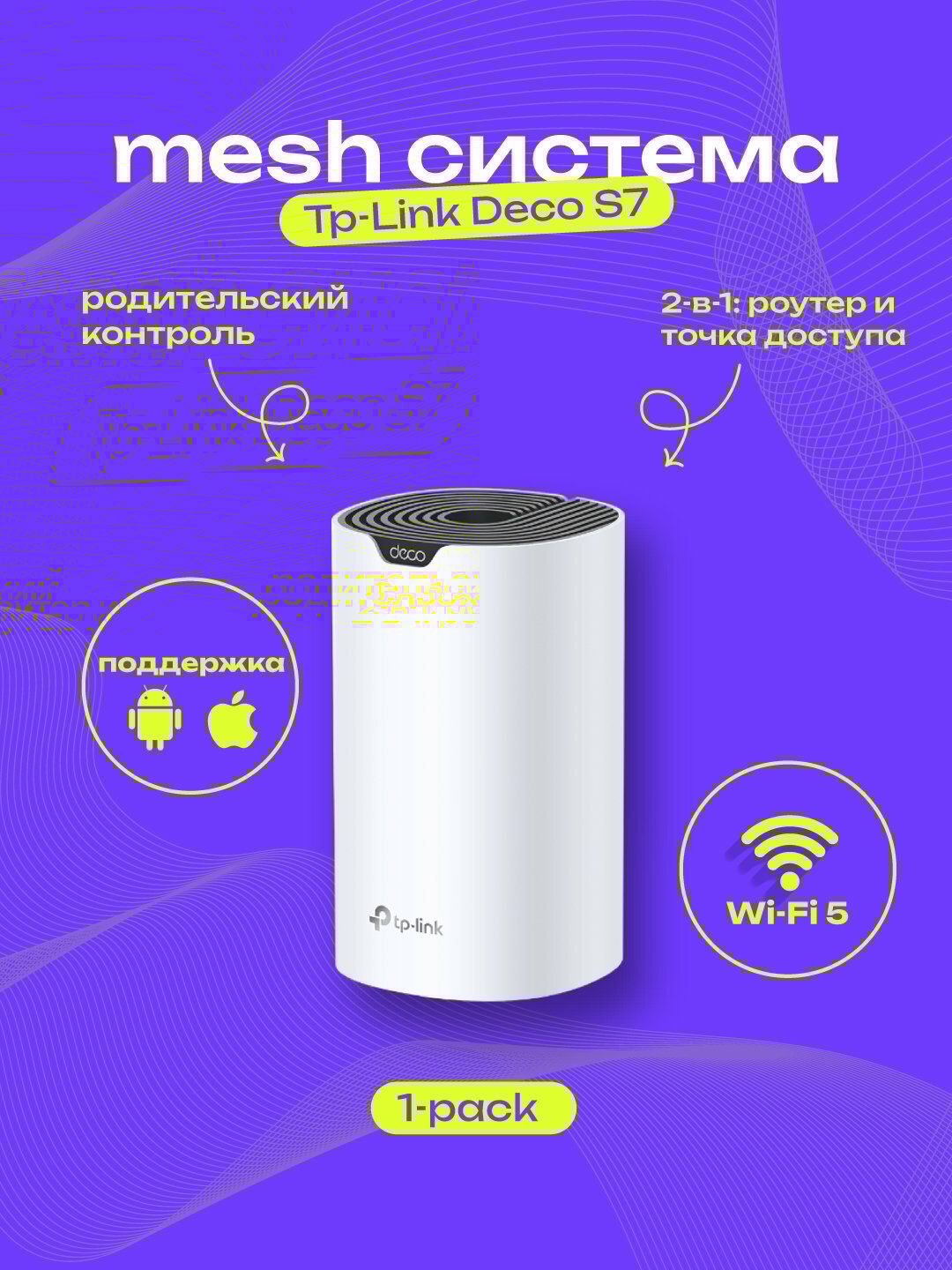 Маршрутизатор Wi-Fi TP-Link Deco S7, AC1900, Bluetooth, до 1300 Мб/с, 3 порта Gbit