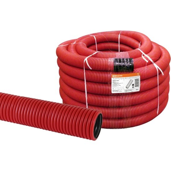 Труба гофрированная Tdm Electric двустенная ПНД d 75 с зондом (20 м/уп.) красная SQ0413-2075