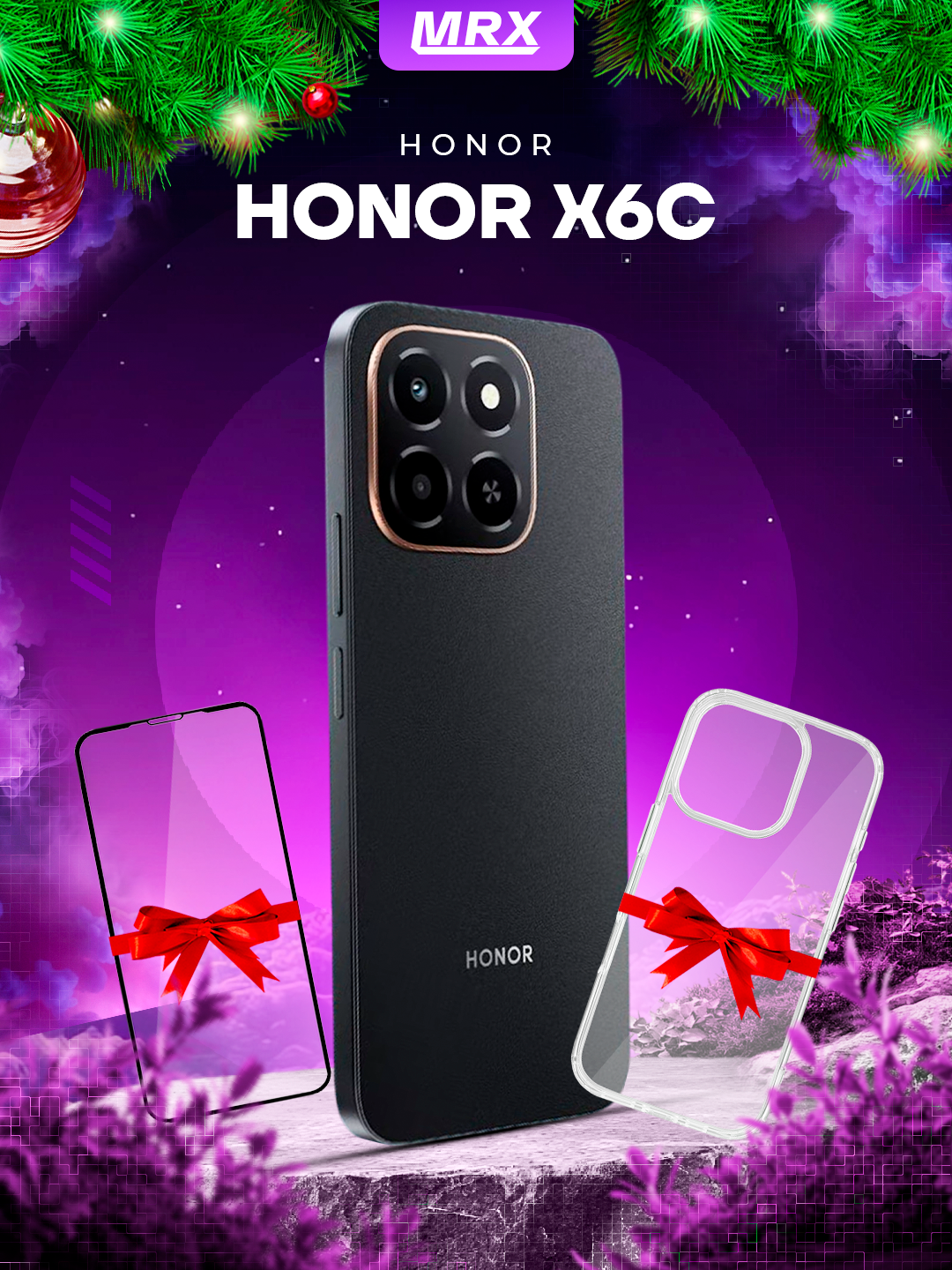 Смартфон Honor X6c, 6/128ГБ, экран 120Гц, аккумулятор 5300мА·ч, защита IP64. black