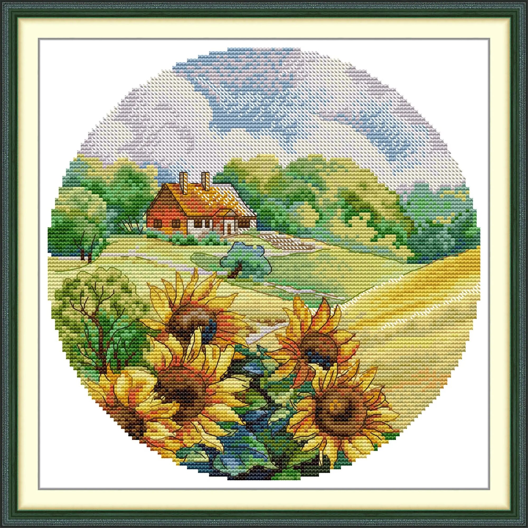Набор для вышивки крестом Joy Sunday "Подсолнечный коттедж" Printed Cloth, 14CT