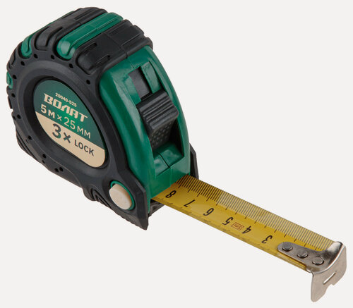 Изображение товара Рулетка 5 м волат 20040-525, ширина 25 мм, обрезиненный корпус, с 3 механизами фиксации