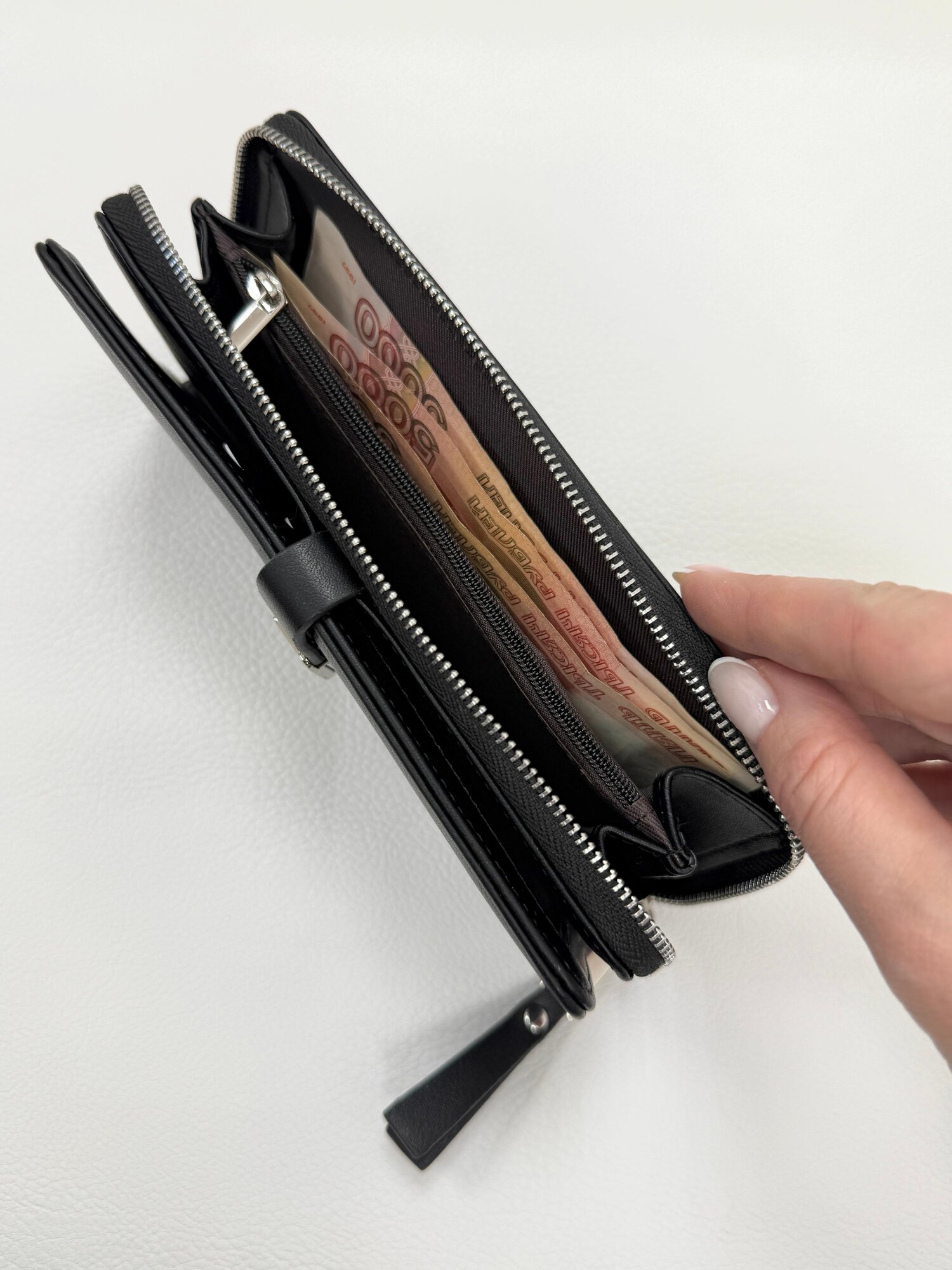 Портмоне, фактура гладкая, черный — фото 1