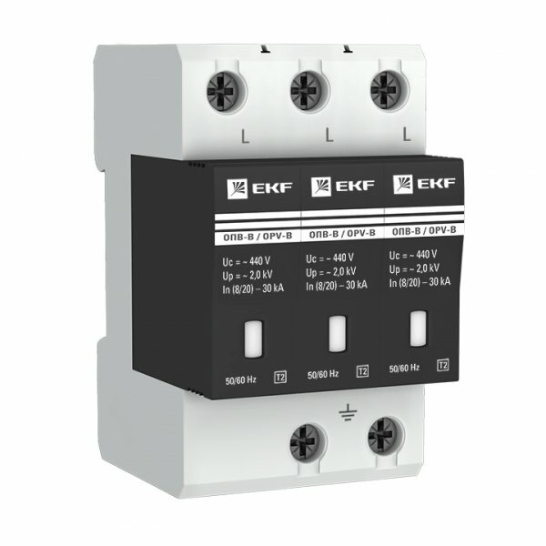 EKF PROxima Ограничитель импульсных напряжений ОПВ-B/3P In 30кА 400В с сигн, opv-b3