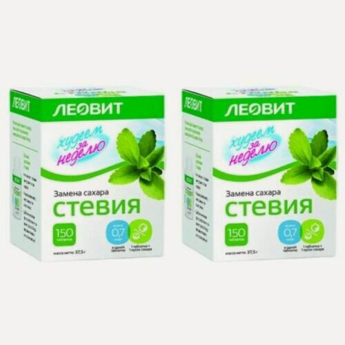 Изображение товара Леовит Сахарозаменитель в таблетках Стевия, Худеем за неделю, в уп 150таб по 0.25г, 2уп