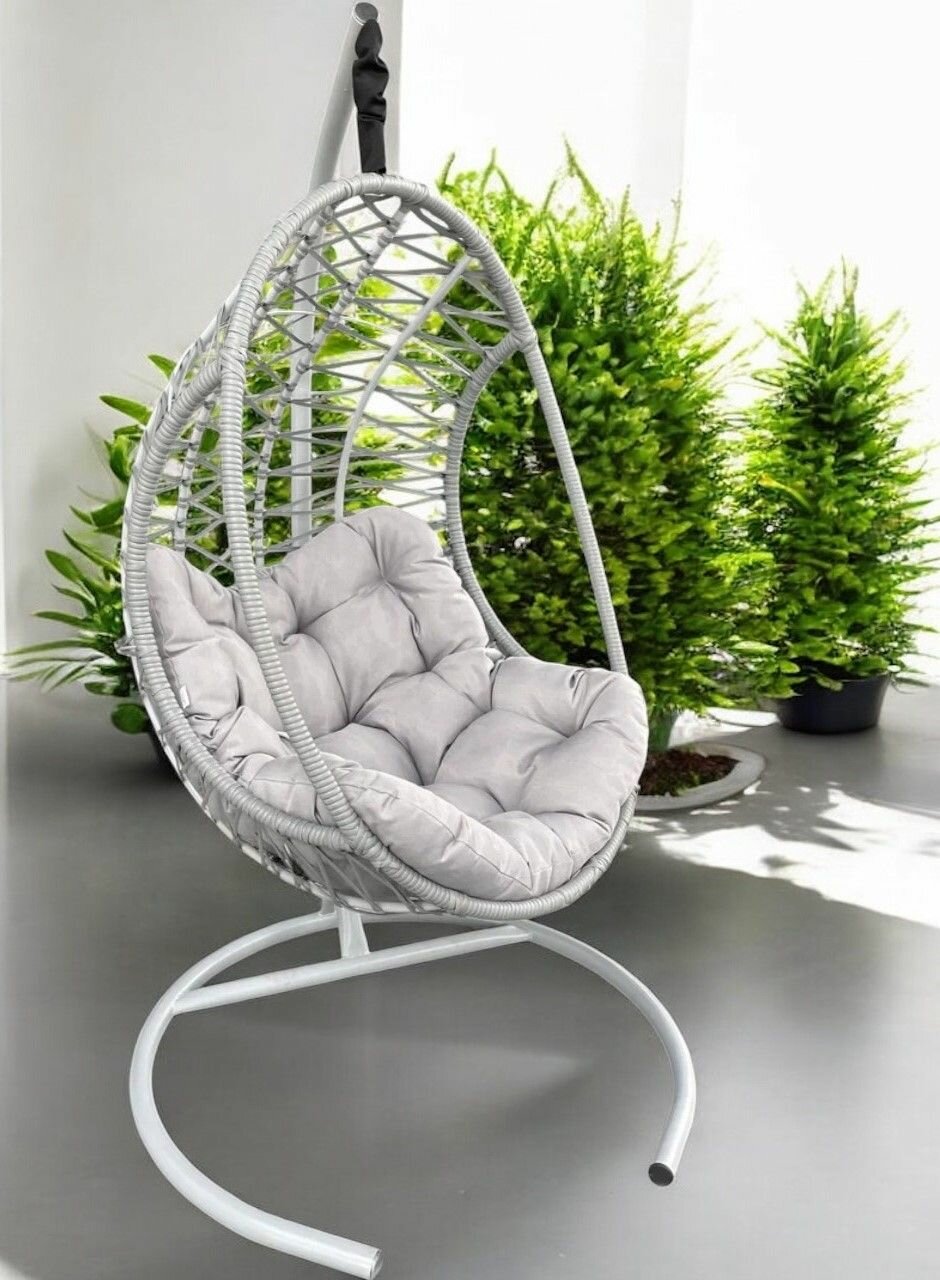 Подвесное кресло-кокон COMFORT серый + каркас (серая подушка)