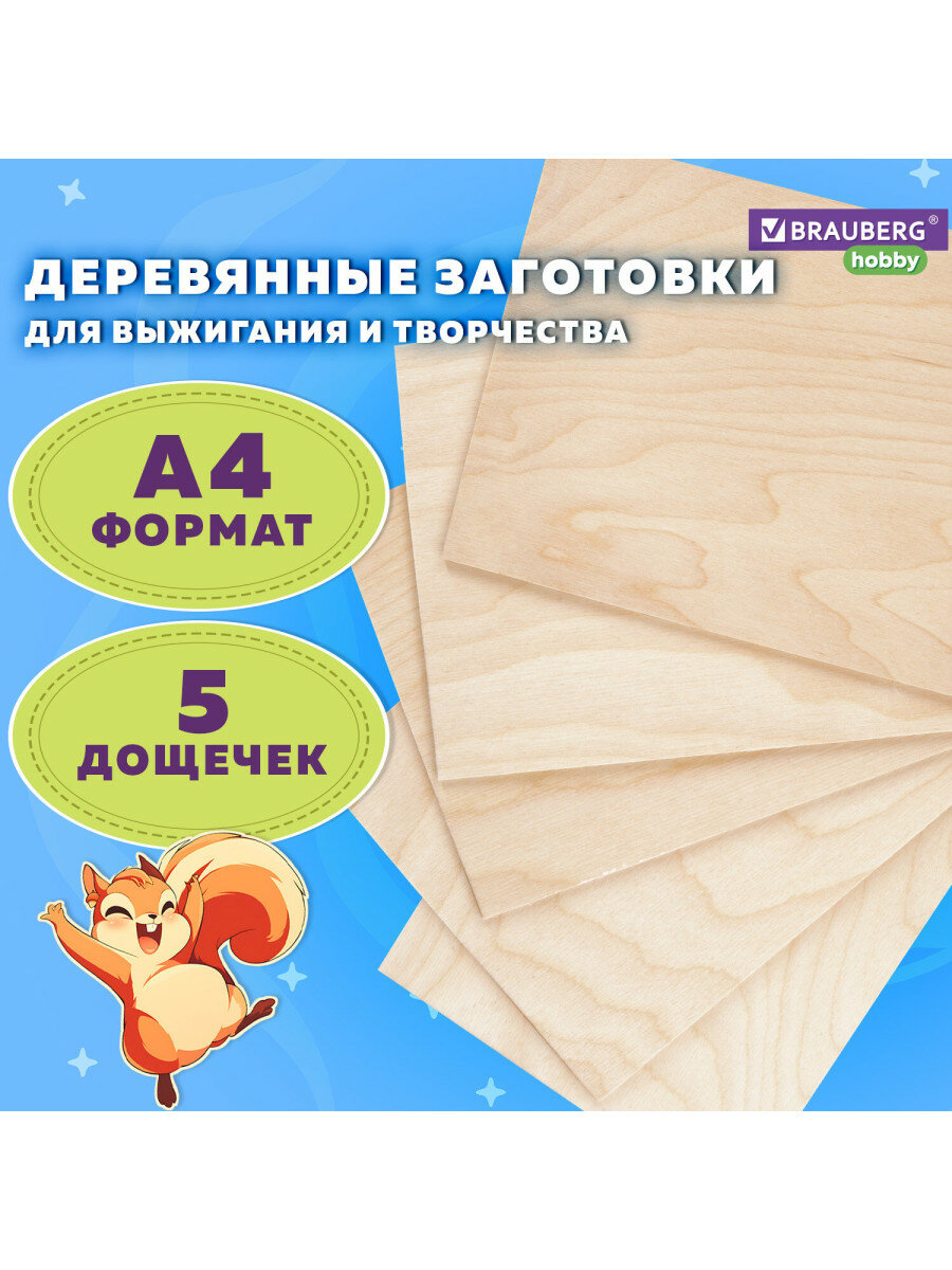 Заготовки для творчества деревянные без рисунков 5 шт 2130 см BRAUBERG HOBBY 665313