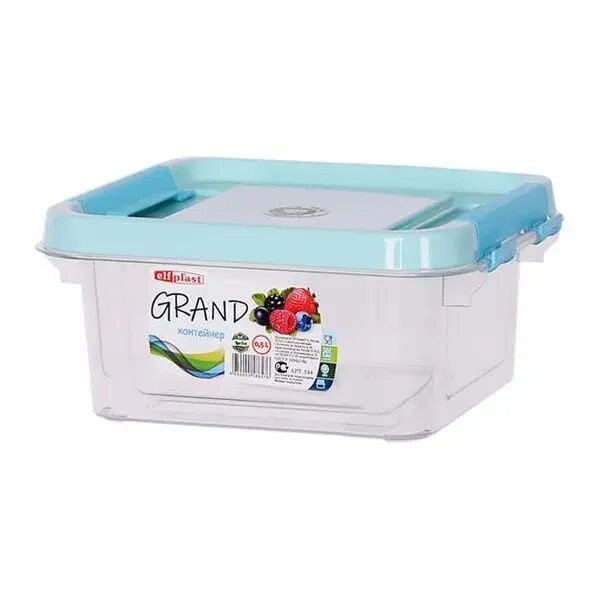 Контейнер пластиковый 'GRAND' 05л прямоугольный с крышкой голубой