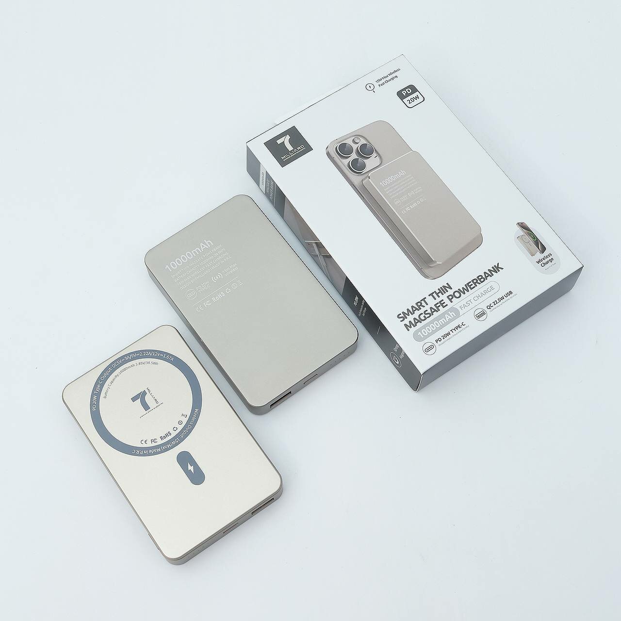 Беспроводной с быстрой зарядкой 10000 mAh, 7Milliard “Smart Thin” MagSafe (ORIGINAL), алюминиевым корпусом, titan