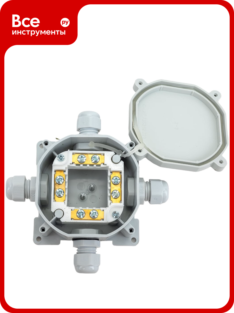 Монтажная коробка Bylectrica с клеммными колодками при открытой разводке 4 ввода IP67 диаметр 75 7  высота 44 5 мм  КМ 230