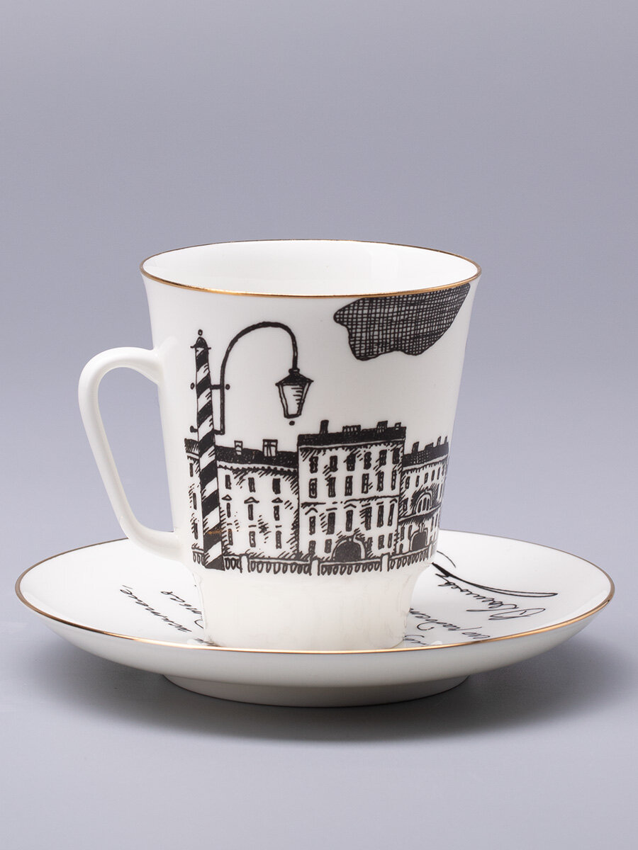 Кофейная пара "Русские писатели. Достоевский", костяной фарфор, форма Майская, Императорский фарфоровый завод, 165 мл — фото 1