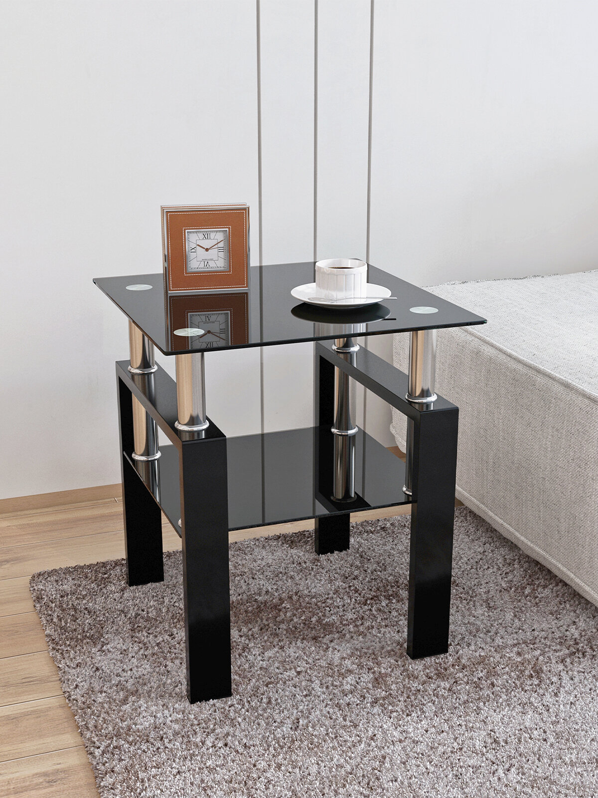 Журнальный стол JZQ7900-DB чёрный закаленное стекло / металл