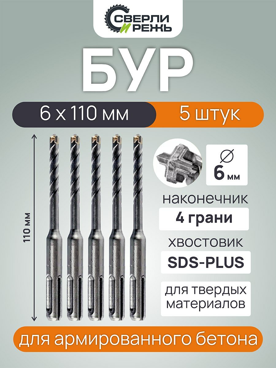 Набор буров по бетону 6 х 110 мм/5 шт