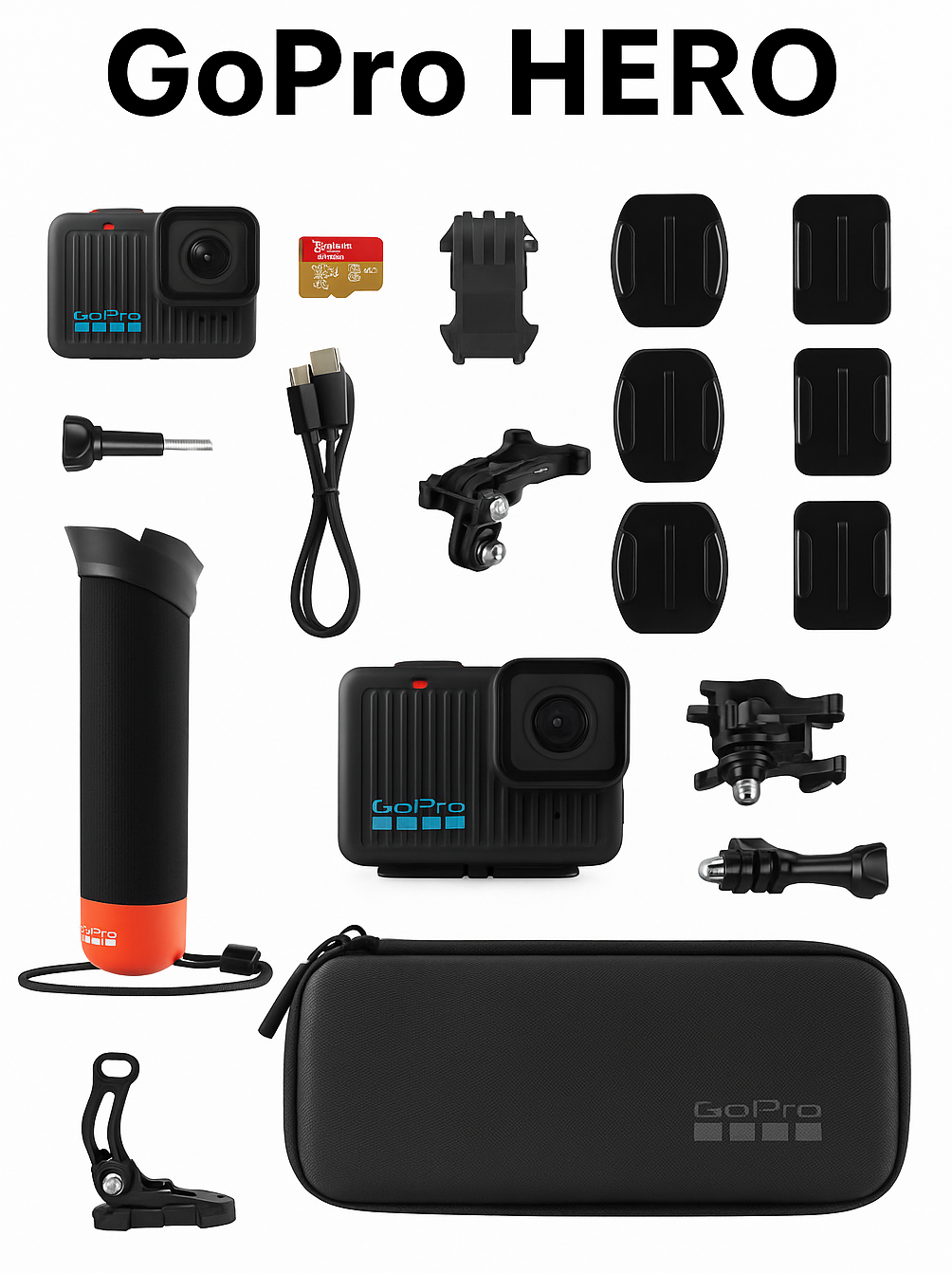 Экшн-камера GoPro Accessory Bundle Hero, разрешение 4К, Wi-F, сенсор, черная