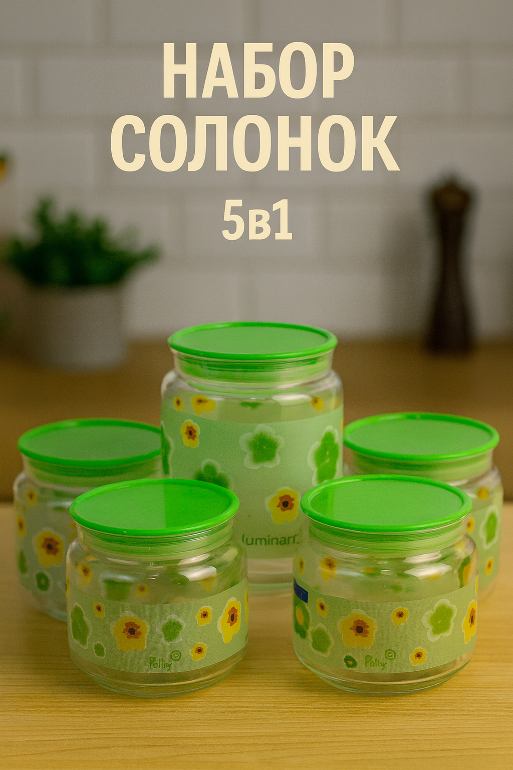 Стеклянный набор солонок 5 в 1 — прозрачный, компактный и удобный для вашей кухни