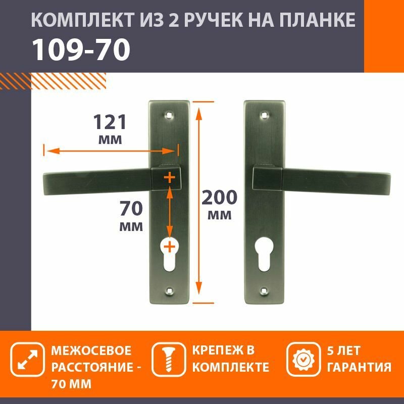 Ручки дверные на планке комплект универсальные Нора-М 109-70 мм цвет Графит