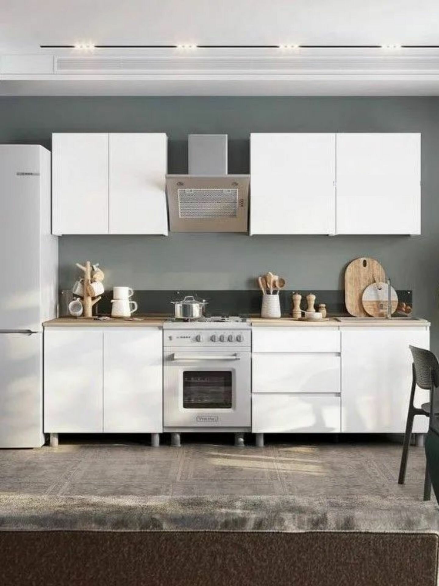 Кухонный гарнитур 2м ЛДСП Денвер белый текстурный/дуб сонома со столешницей