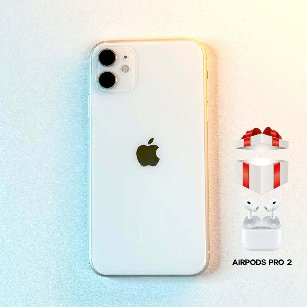 Смартфон Apple iPhone 11, 64ГБ, NFC, Wi-Fi, Bluetooth, 6.1", белый, AirPods в подарок