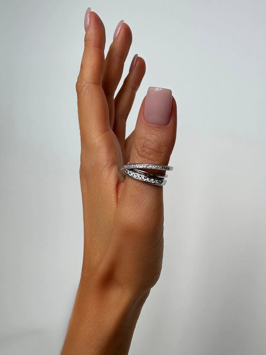 Кольцо, фианит, кристалл, циркон, безразмерное, белый, серый — фото 1