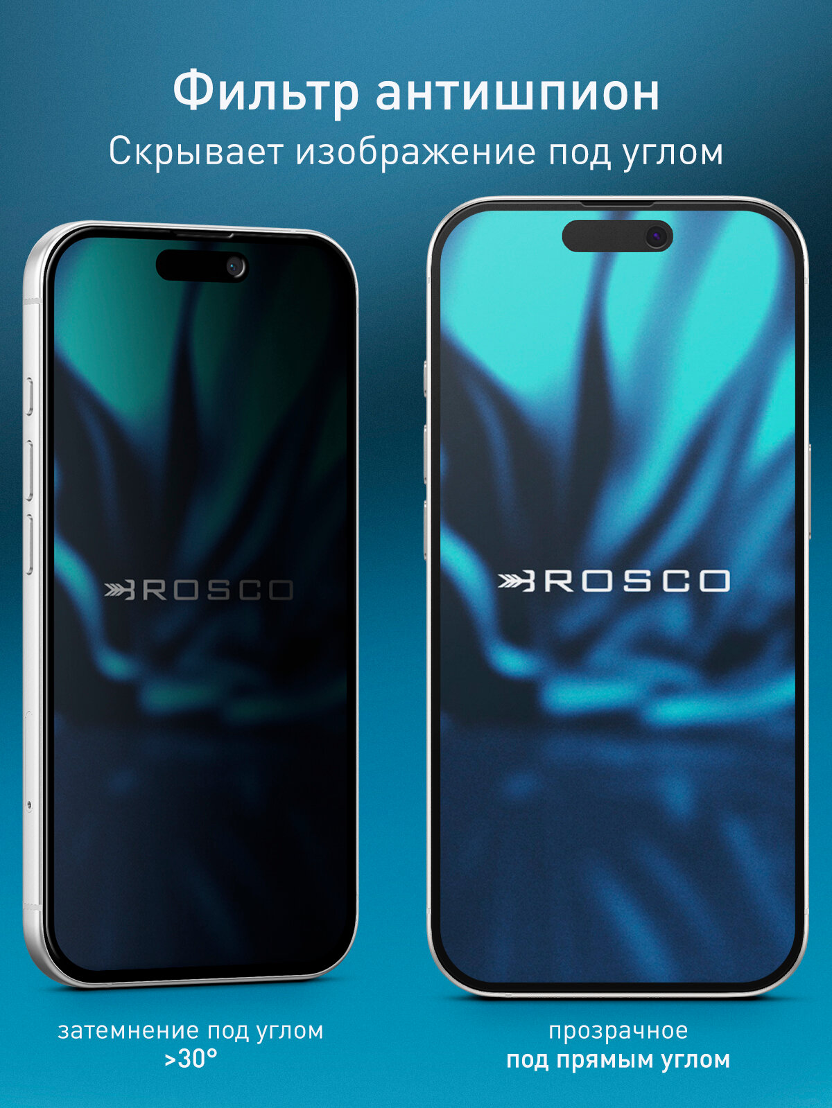 Защитное стекло антишпион на Apple iPhone 16 (Айфон 16), с эффектом приватности, чёрные рамки, бренд Rosco, 1 шт — фото 1
