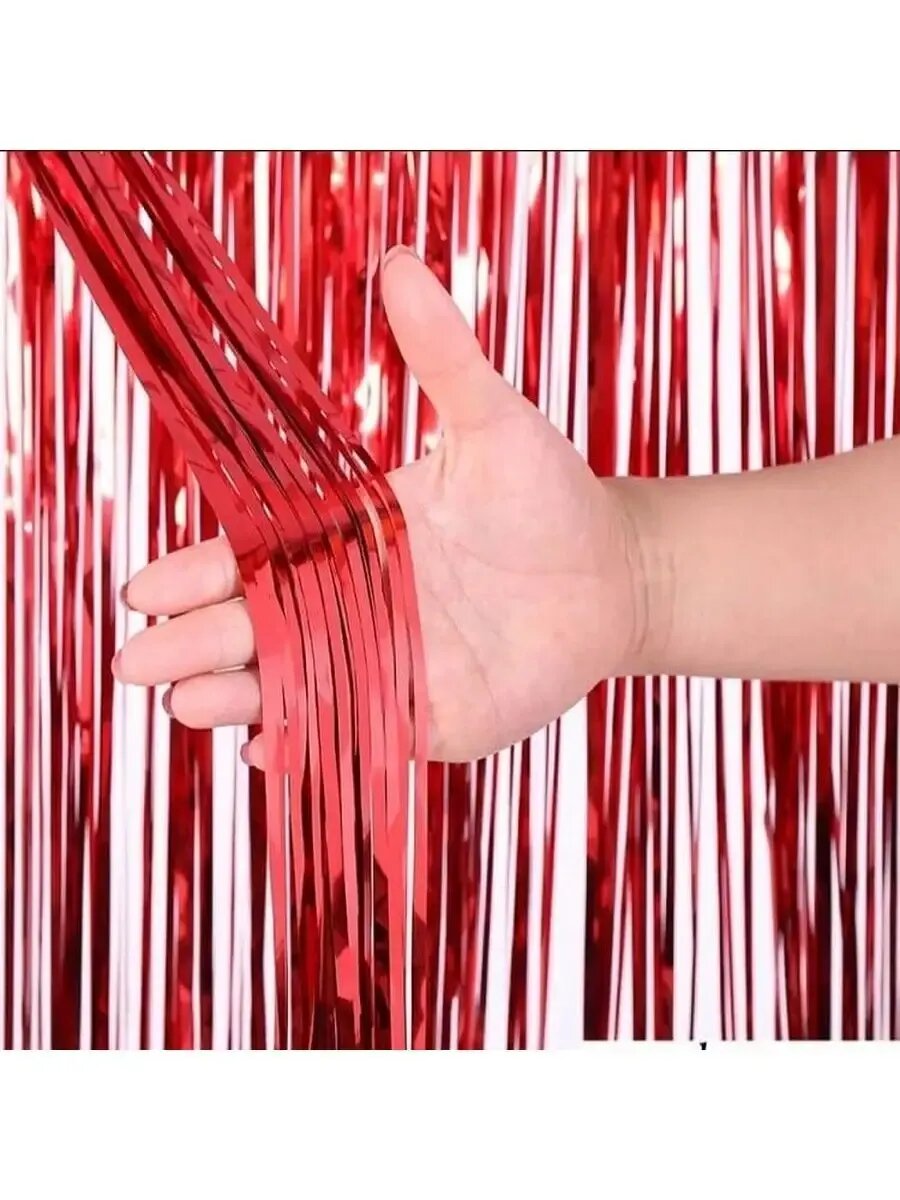 Занавес Дождик Красный 100*200 см фольгированный для декора помещения