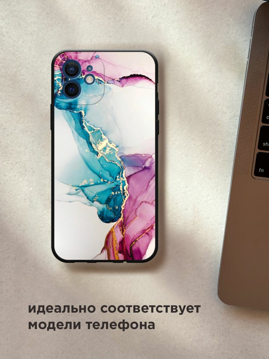 Черный матовый чехол на Apple iPhone 12 mini / Айфон 12 Мини с принтом "Розовые разводы рисунок" — фото 1