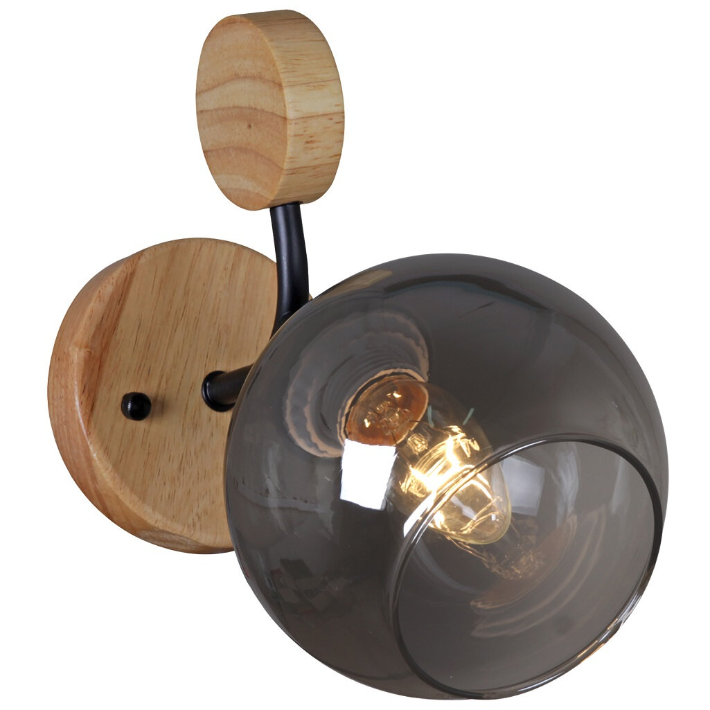 Бра Reluce 06780-0.2-01 BK+WOO светильник настенный 60 Вт Е27 металл дерево дымчатый