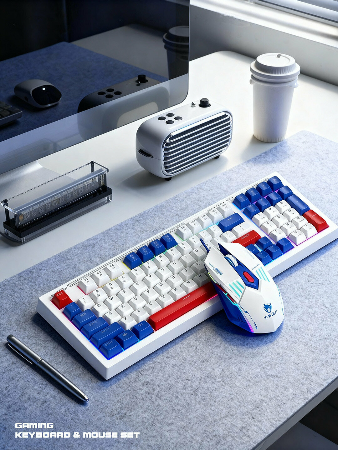 Игровой комплект T-WOLF TF610, клавиатура+мышь, USB, подсветка, 98 клавиш, бесшумное нажатие