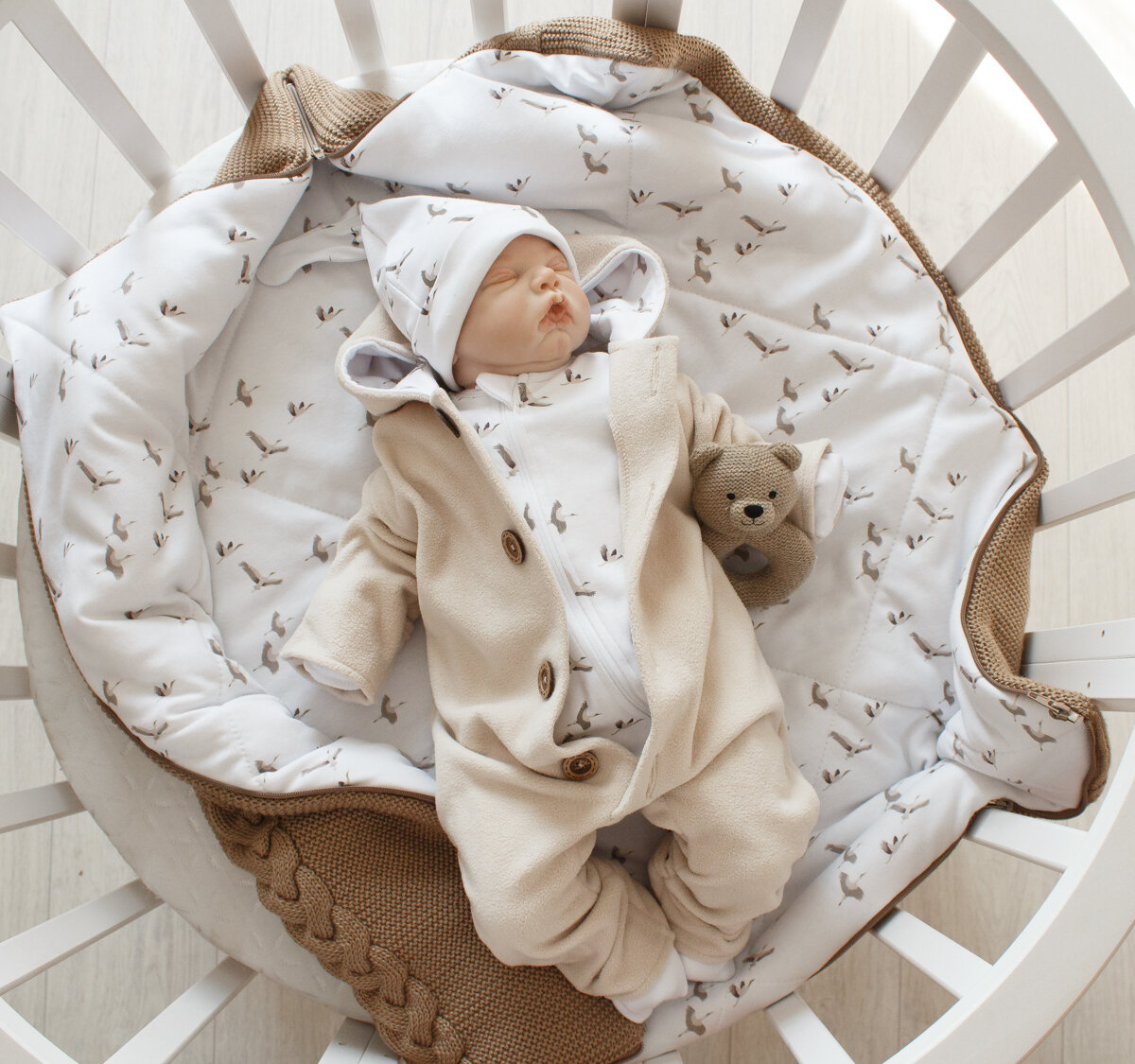 Комбинезон MAMINY ZAPISKY дети закрытая стопа размер 62 бежевый