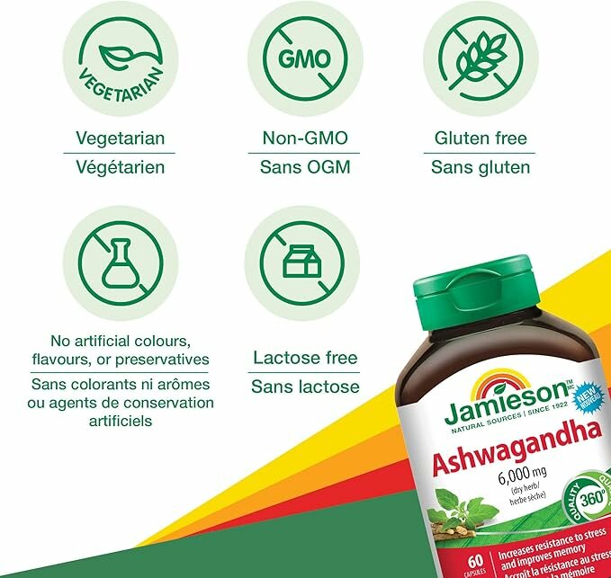 Витамины Jamieson, для снятия стресса, с ашвагандой, 60 капсул — фото 1