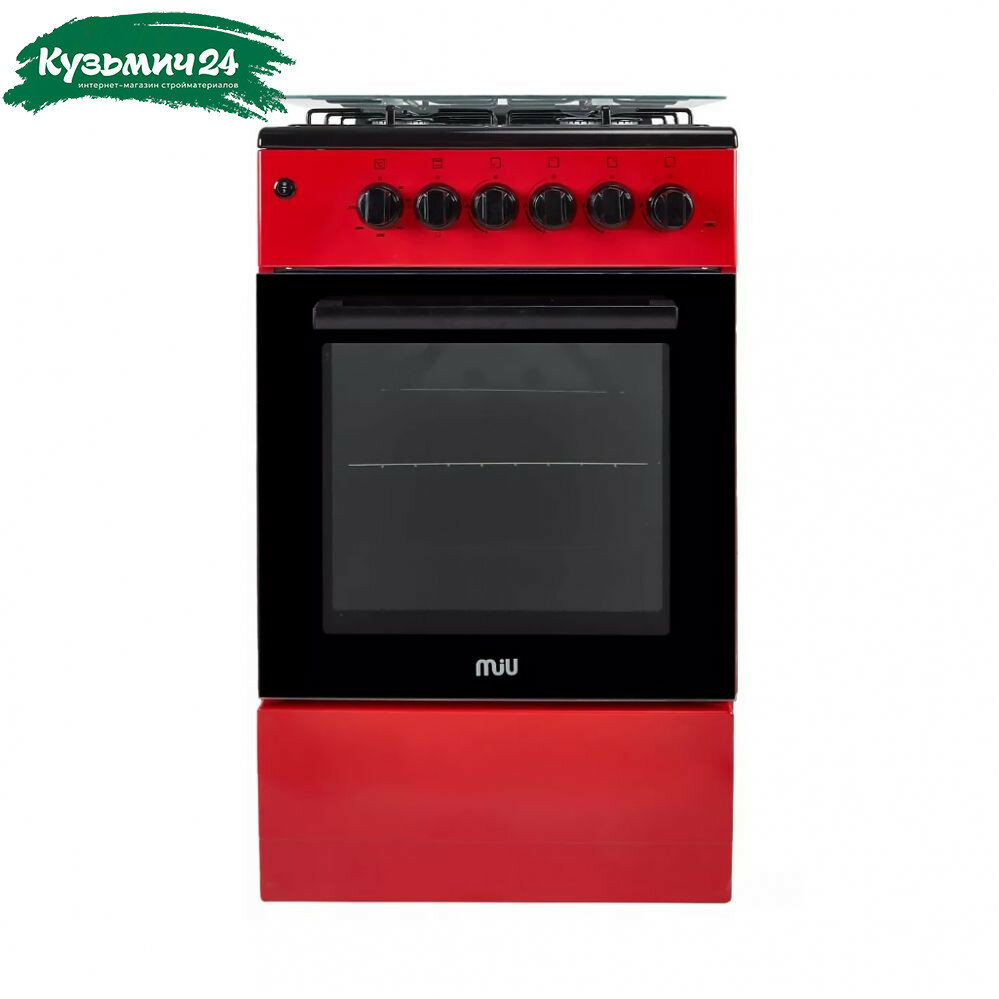 Плита газовая MIU UNO 52S, УТ-00002893, цвет красный, объем духовки 54 л, откидная дверца