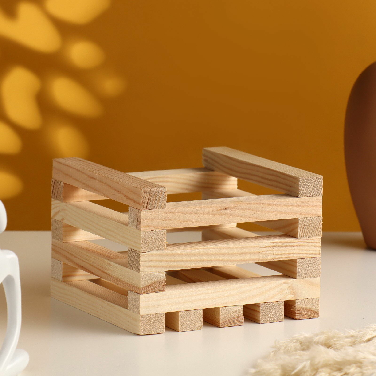 Кашпо деревянное реечное 15х15х10.5 см натуральный форма: прямоугольная