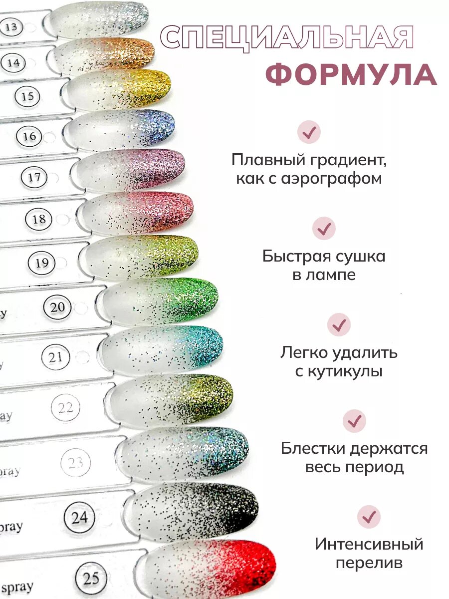 Сухой спрей для градиента ногтей блестки 17 — фото 1