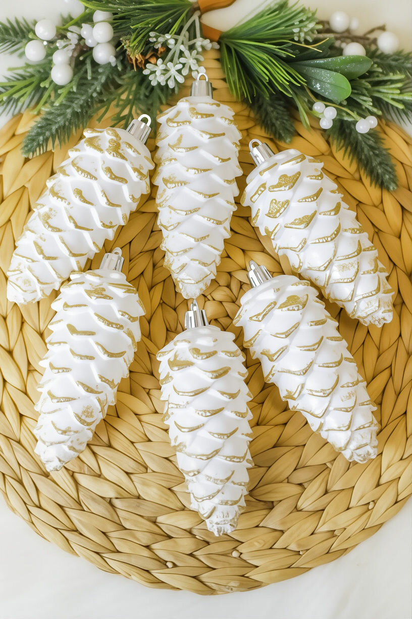 Набор ёлочных украшений шишки каподанно пластик белый с золотом 11 см 6 шт Winter Deco 2000329