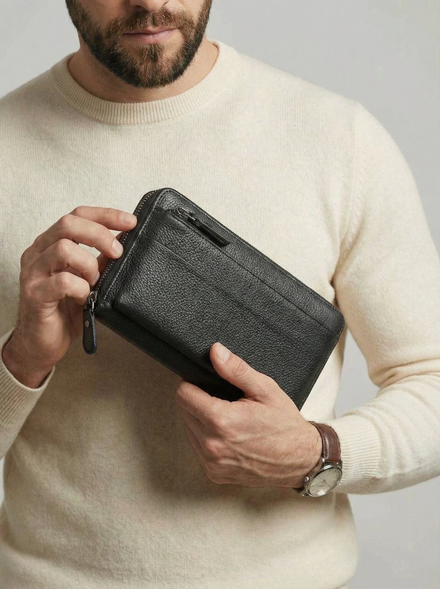 Кошелек FAUSTINI, фактура зернистая, гладкая, черный — фото 1