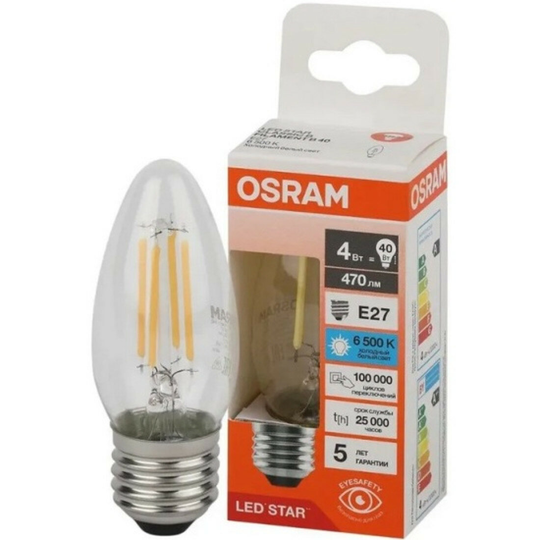 Светодиодная лампа Ledvance-osram Osram LED STAR CL B40 4W/865 220-240V FIL CL E27 470lm