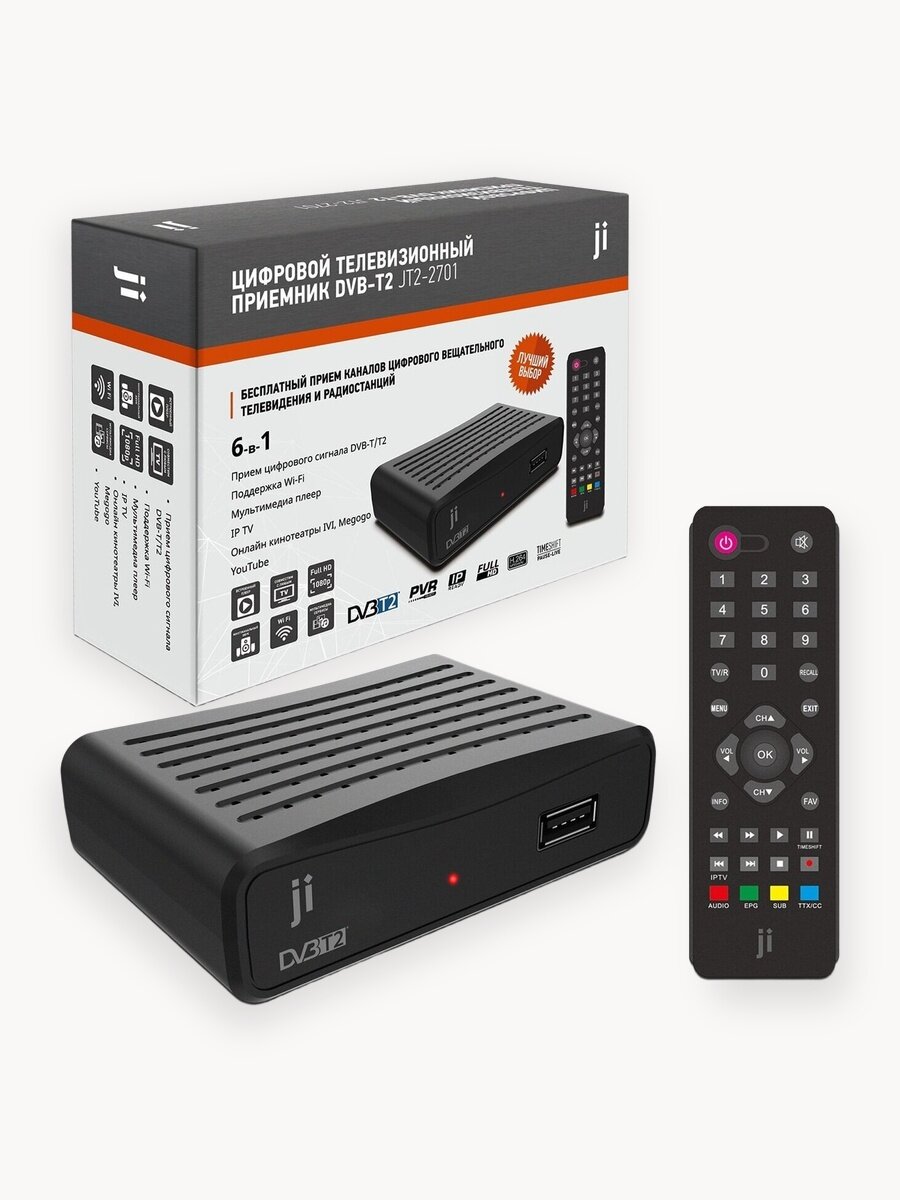 ТВ-тюнер Jinga JT2-2701, поддержка 1080р, внешний, пульт ДУ, черный