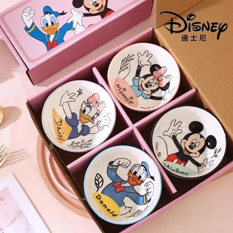 2025 350 мл Kawaii Disney Микки Маус Минни Маус мультфильм мини керамическая миска для риса милая подарочная коробка с бытовой кухонной утварью, A set of four