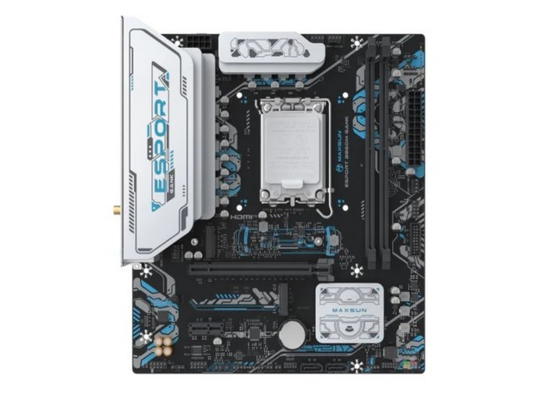 Материнская плата MAXSUN MS-eSport B860M GANK WIFI, LGA1851, B860, 2*DDR5, 2*SATA3, 2*M.2, USB 3.2, USB 2.0, 1*PCIEx16, 1*PCIex1, HDMI+DP, mATX