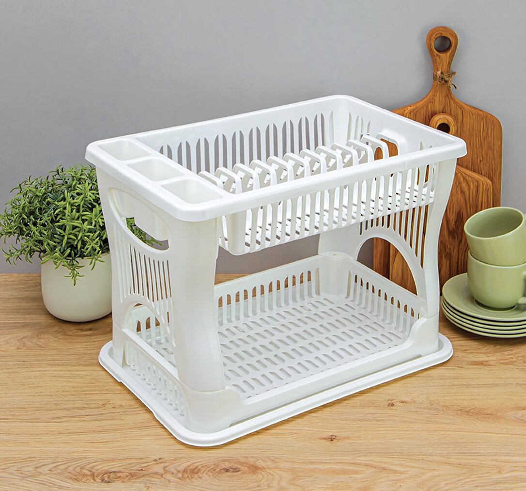 Сушилка для посуды 'М1175', 2-х ярусная, белая, пластик, 42х29см