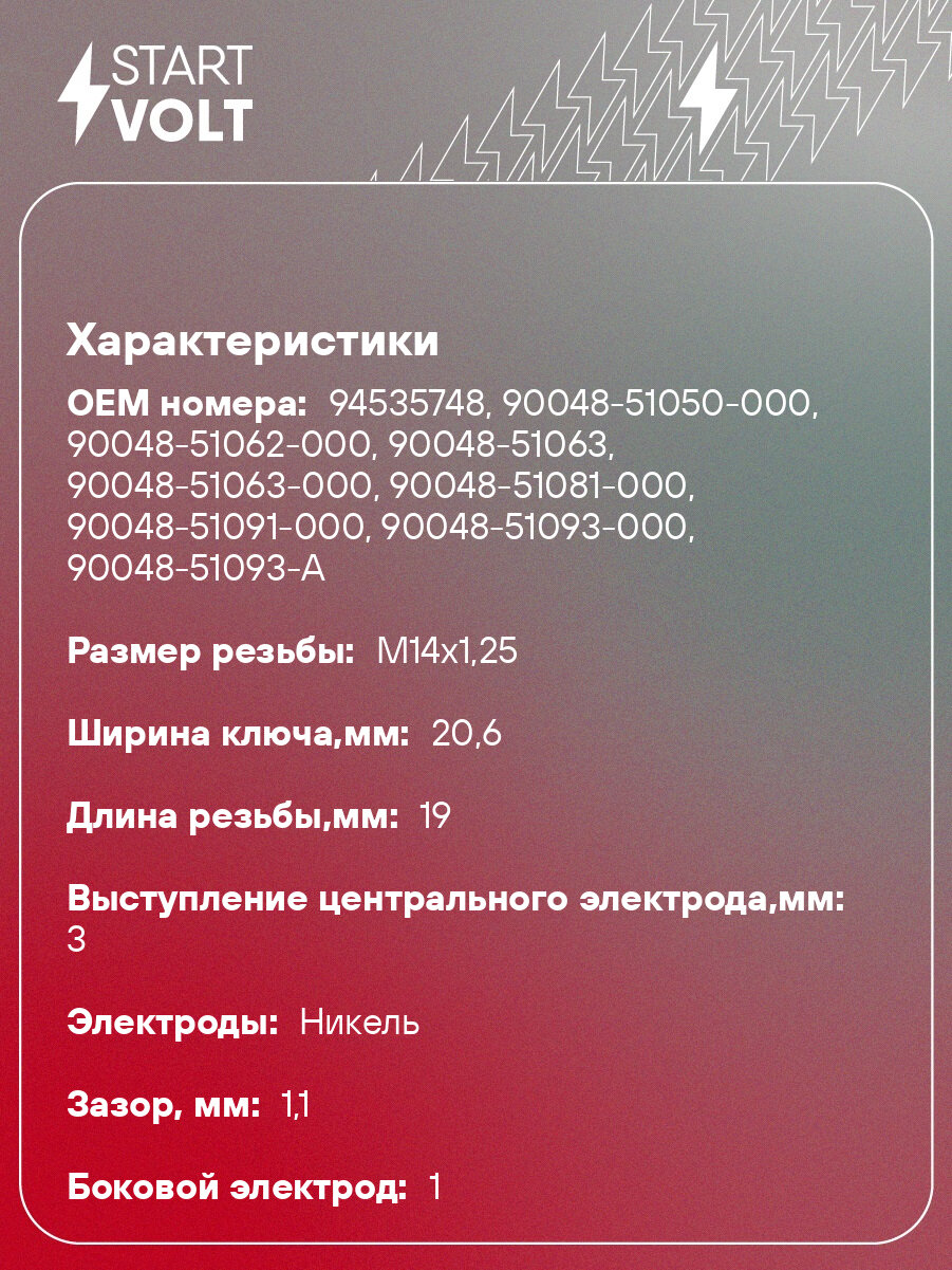 Свеча зажигания для автомобилей Daewoo Matiz (05-) 0.8i/1.0i VSP 0503 StartVolt — фото 1
