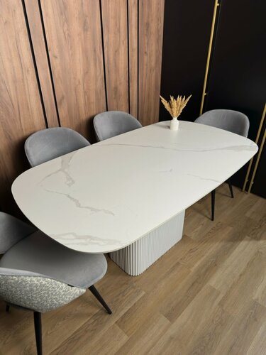 Изображение товара Стол кухонный Mesa Design Norte, керамогранитный, 1400 x 900 мм, белый, подстолье металлическое